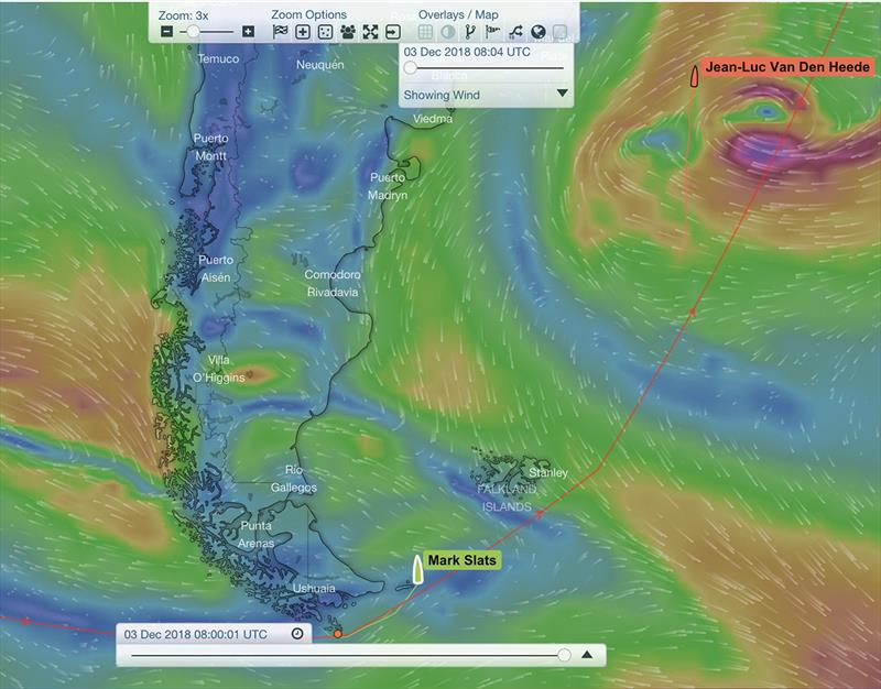 The race is on! Relative positions of Jean-Luc Van Den Heede and Mark Slats at 08:00 UTC today - Golden Globe Race photo copyright Golden Globe Race taken at  and featuring the Golden Globe Race class