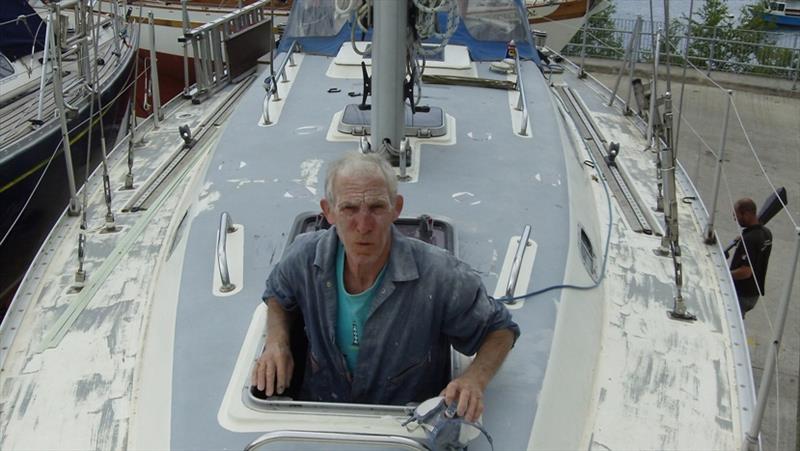 Robin Davie working to prepare his yacht C'EST La VIE to compete in the Golden Globe Race photo copyright Barry Pickthall / PPL taken at  and featuring the Golden Globe Race class