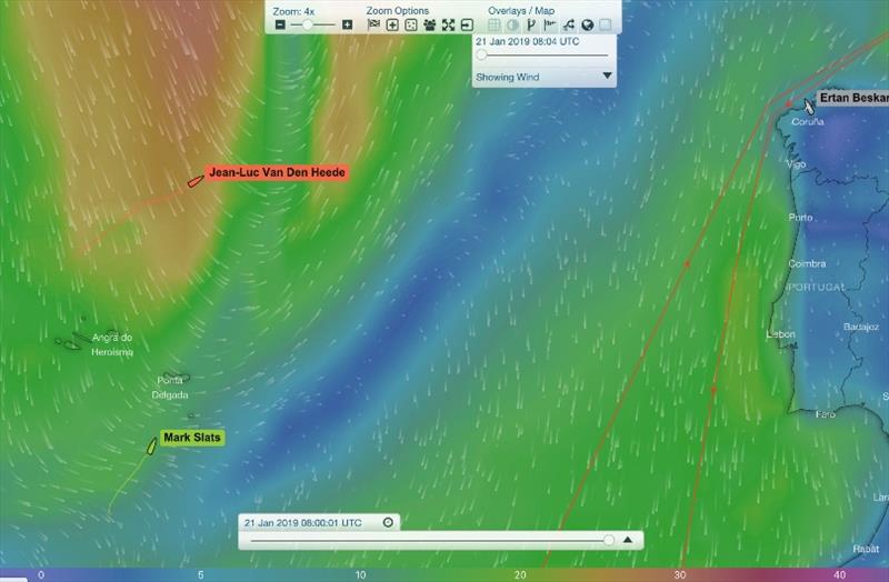 Relative positions of Jean-Luc Van Den Heede and Mark Slats at 08:00 UTC today - Golden Globe Race photo copyright Event Media taken at  and featuring the Golden Globe Race class