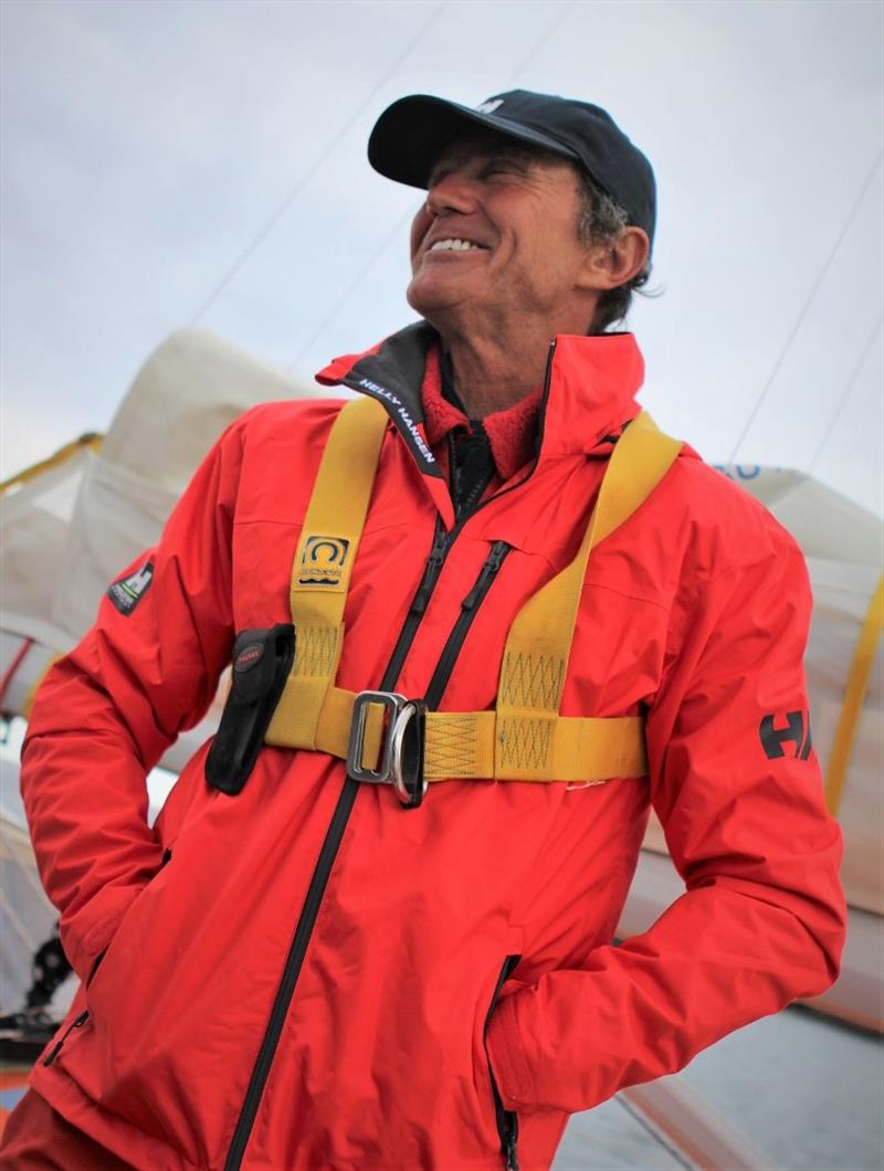 Istvan Kopar now wearing a harness day and night to avoid tripping over new emergency tiller and falling overboard - Golden Globe Race, Day 227 photo copyright Jessie Martin / PPL / GGR taken at  and featuring the Golden Globe Race class