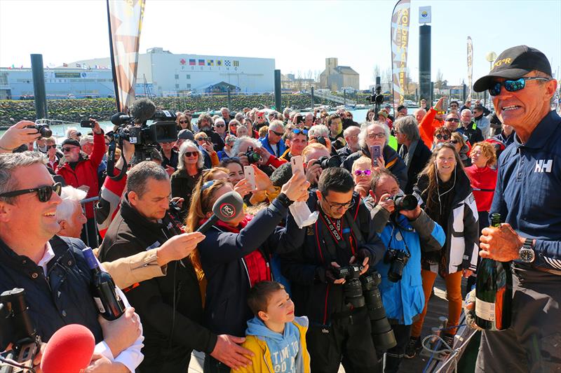 The crowds turn out in force on the dockside to welcome Kopar home - 2019 Golden Globe Race photo copyright Jane Zhou / GGR / PPL taken at  and featuring the Golden Globe Race class