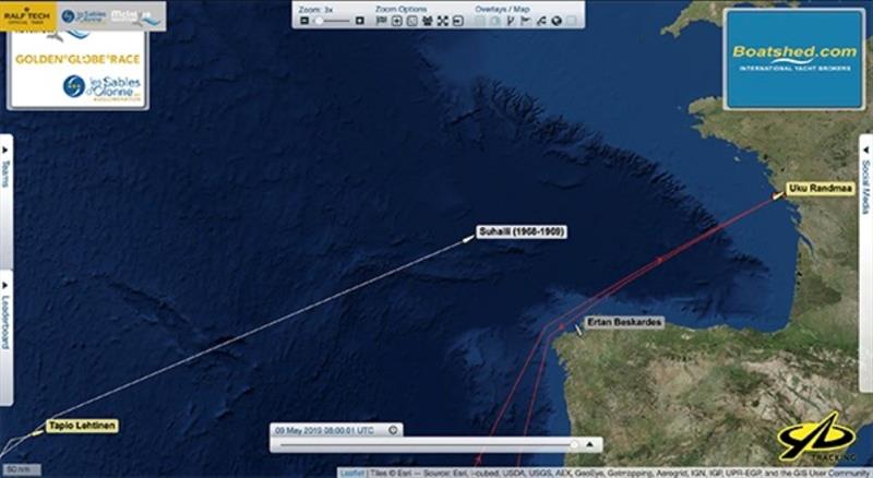 Tapio Lehtinen trails Suhaili  by 678 miles in his virtual race against Sir Robin Knox-Johnston's solo circumnavigation record set in 1968/9 photo copyright Golden Globe Race taken at  and featuring the Golden Globe Race class
