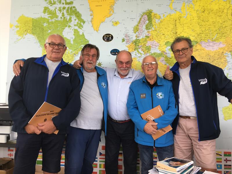 Claude Back, J-Y Pedelagrabe, Don McIntyre, André Hatin & Daniel Létévé in the GGR HQ.150 volunteers from  Les Bénévoles des Olonnes and Les Bénévoles du Littoral Olonnais, will be manning the GGR Race Village from August 20 to September 4 photo copyright GGR2022 taken at  and featuring the Golden Globe Race class