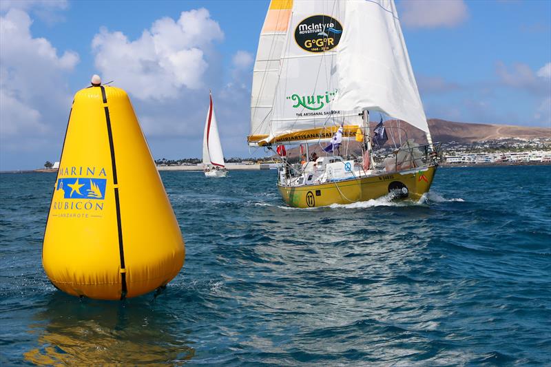 Skipper Michael Guggenberger at the waypoint in Lanzarote - photo © GGR2022 / Nora Havel