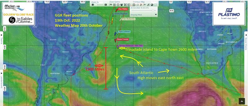 The South Atlantic High is blocking the track East to Cape Town for the lead group of the GGR and will create opportunities and losses for some - photo © Golden Globe Race