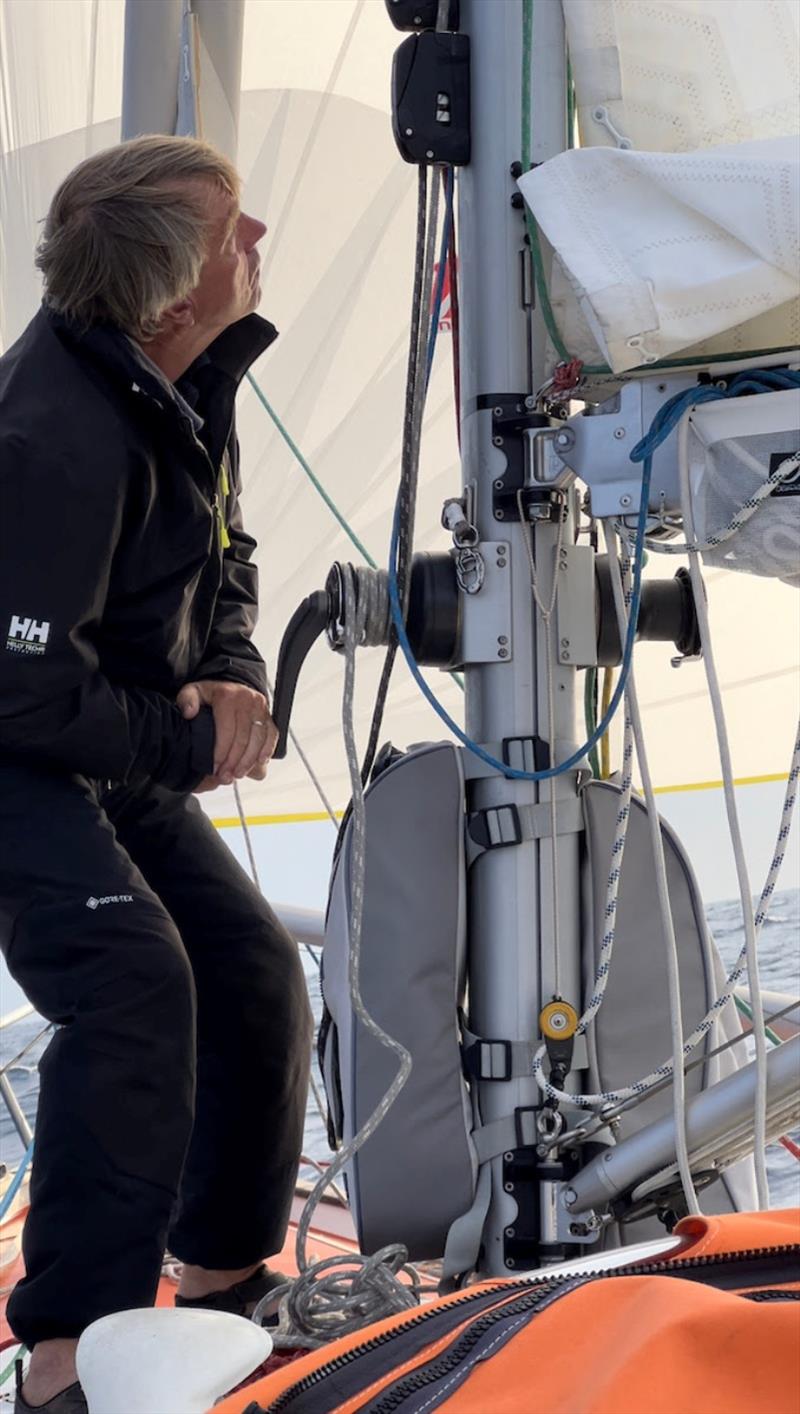 Simon Curwen (UK) is winching photo copyright Nikki Curwen / GGR2022 taken at  and featuring the Golden Globe Race class