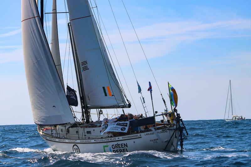 Pat Lawless - ` GREEN REBEL ` broke a solent staysail halyard but at least his knee, ribs and shoulder are getting better! - photo © Nora Havel / GGR2022