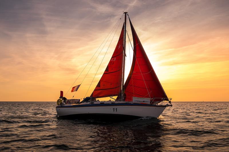 Arnaud is delighted to be at sea, “returning to his wild state”, while briefly overtaking Ian exiting the doldrums at full speed photo copyright Fabien Laine taken at  and featuring the Golden Globe Race class