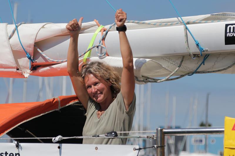 Kirsten Neuschäfer can smile, she is the fastest sailor in the fleet, including on this last stretch to Cape Town! photo copyright Nora Havel / GGR2022 taken at  and featuring the Golden Globe Race class