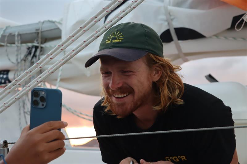 Elliott Smith moored in Lanzarote and took time to Facetime his close ones. More are planning the same in Cape Town, should the weather allow - photo © Nora Havel / GGR2022