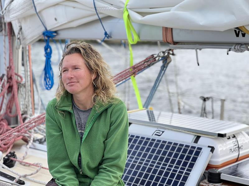 Kirsten Neuschäfer – Cape George 36 ” MINNEHAHA ” – 2nd through the Hobart Gate on Xmas Day 112 Days out from Les Sables d'Olonne looking very relaxed and in love with her yacht photo copyright GGR2022 / Don & Jane taken at  and featuring the Golden Globe Race class