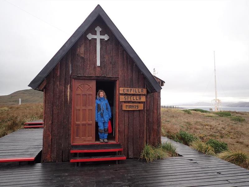 Kirsten at the chapel of Cape Horn in May of 2016. The voyage from Cape Horn area up to the North Atlantic she has sailed many many times - photo © Kirsten Neuschäfer Team