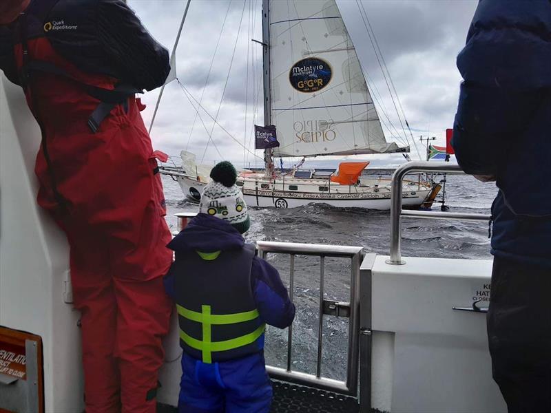 Kirsten's tiniest Falkland Islands' fan came out to say hello and cheer her on from the boat! photo copyright Dion Robertson taken at  and featuring the Golden Globe Race class