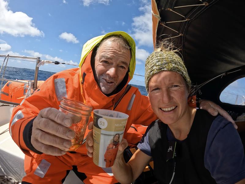 Kirsten Neuschäfer first to reach Tapio Lehtinen's position, and take him to safety aboard Minnehaha, after sharing a good glass of rum, Tapio was transferring onto the Bulk Carrier M.V. Darya Gayatri photo copyright Kirsten Neuschäfer taken at  and featuring the Golden Globe Race class