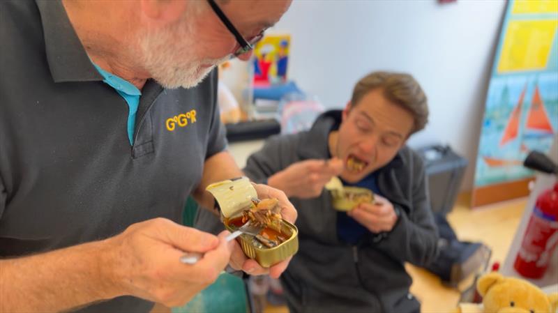 It was a spicy Sunday breakfast for the fans of Captain Gugg and Nuri Sardines with all eating chilli sardines with Michael to celebrate photo copyright GGR2022 taken at  and featuring the Golden Globe Race class