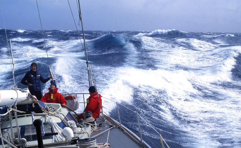 Onboard ‘Flyer' surfing in the heavy weather in the Southern Ocean during the 1981/2 Whitbread. Skippered by Cornelis van Rietschoten, Flyer won the race on handicap and took line honours photo copyright Dr Julian Fuller / PPL Photo Agency ppl@mistral.co.uk taken at  and featuring the Golden Globe Race class