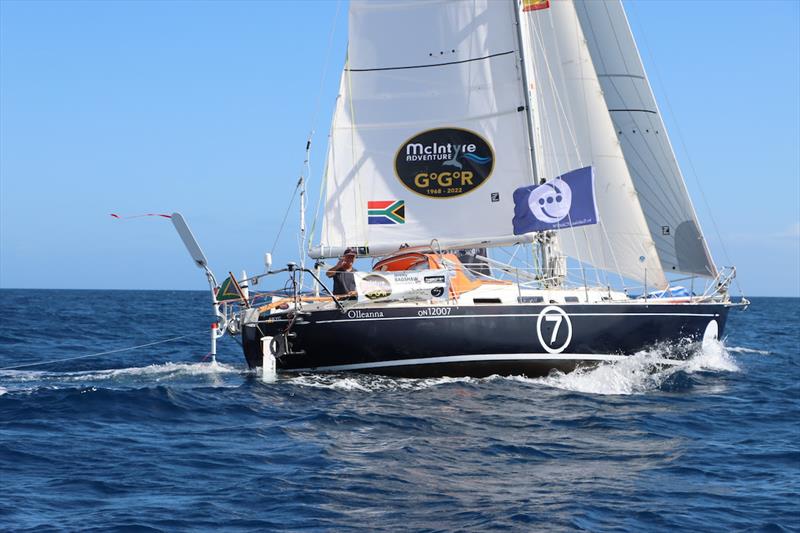 Jeremy cannot use the medium genoa pictured here, but is certainly pushing through to get to Les Sables d'Olonne asap! photo copyright Nora Havel / GGR2022 taken at  and featuring the Golden Globe Race class