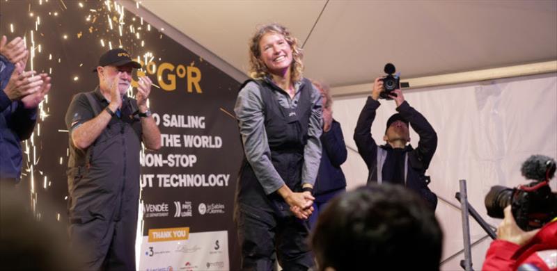 Kirsten Neuschäfer officially became the first woman to win a round the world race by the three great capes, including solo and fully crewed races, non-stop or with stops, and the first South African sailor to win a round-the-world event! photo copyright Ocean Globe Race taken at  and featuring the Golden Globe Race class