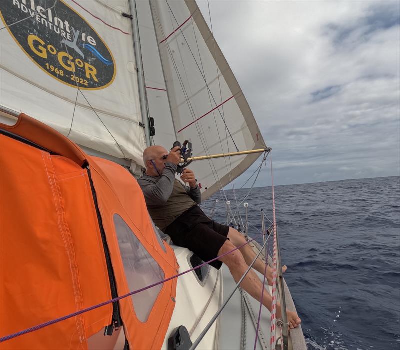 Erden Eruç uses his sextant aboard CLARA, his Biscay 36, during his 4,732 nautical mile solo qualification passage ahead of the 2026 Golden Globe Race - photo © Erden Eruç Collection