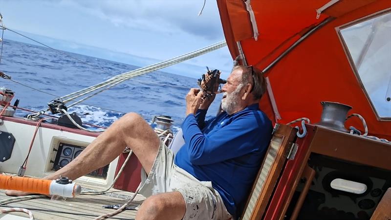 Guy deBoer practices his sextant work during his qualifier for the 2026 Golden Globe Race  - photo © Guy deBoer