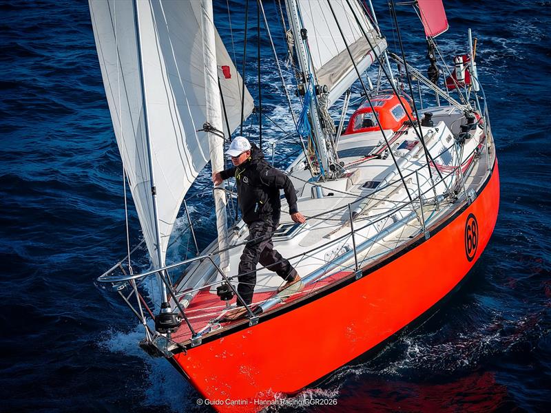 Guido Cantini aboard HANNAH OF COWES, battling through another difficult patch of the Atlantic. The Italian skipper has also been dealing with problems with his long-range SSB radio while continuing south in the 2026 McIntyre Golden Globe Race - photo © Guido Cantini / Hannah Racing / GGR2026