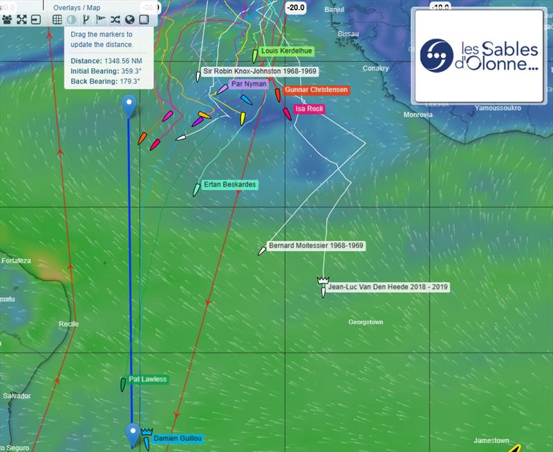 The GGR tracker shows an increasingly stretched fleet in the Atlantic. Damien Guillou and Pat Lawless have broken clear to the south, Ertan Beskardes holds valuable space in third, while the chasing group continues to battle unstable winds farther north - photo © GGR2026