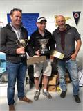 Alex Barry & Richard Leonard, pictured with Des McMahon, the event organiser, win the GP14 Munster Championship © John McCaldin
