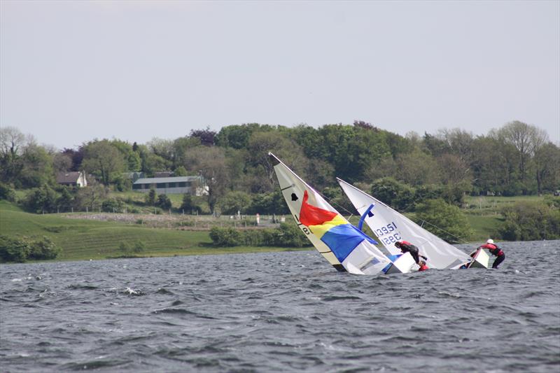 Syncronised capsizes during the 2014 GP14 Leinster Championships photo copyright Veronica Lucey taken at Mullingar Sailing Club and featuring the GP14 class
