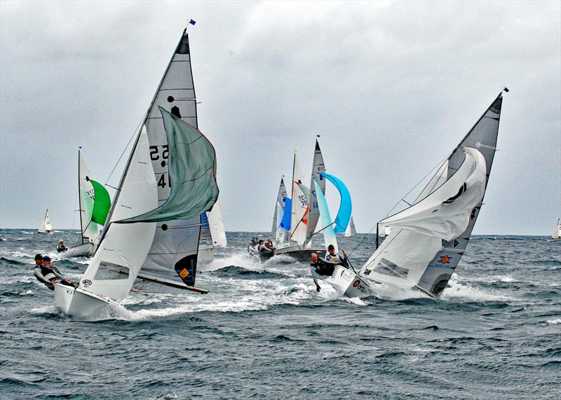 Sam and Shandy narrowly avoiding a second capsize of the race on day 3 of the GP14 World Championships in Barbados - photo © Peter Marshall