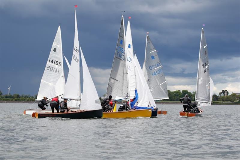 Leeward mark bunch up during the GP14 Riocard O'Tiarnaigh Challenge photo copyright Paul Rainey taken at Swords Sailing & Boating Club and featuring the GP14 class