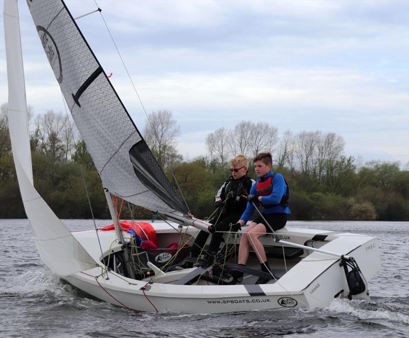 First all junior boat Callum Anderson and Finn Morgan during the GP14 Midland Championship at Chase photo copyright Beth Tate taken at Chase Sailing Club and featuring the GP14 class