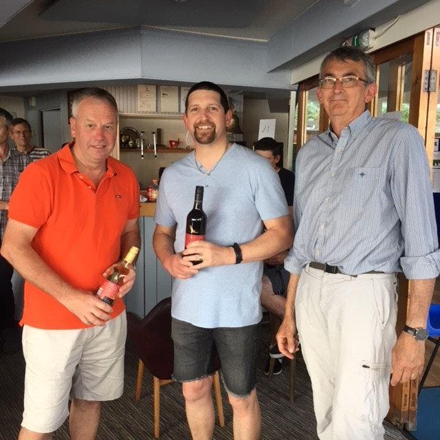 Mark Mckeever and Kevin Hopkins (Midland SC) are presented with the prizes for winning the GP14 Midland Bell Open at Midland SC by Julian Harmes, Commodore MSC photo copyright Oliver Mason taken at Midland Sailing Club and featuring the GP14 class