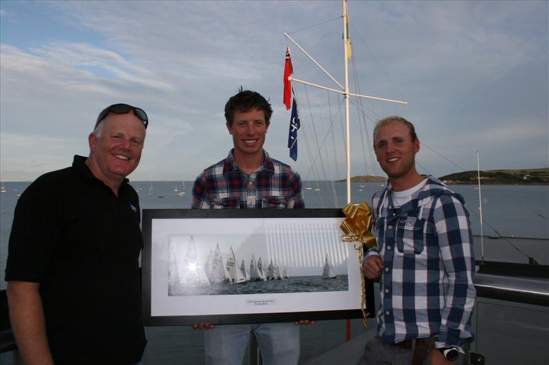 Stuart Bithell and Christian Birrell (with Steve Boon of Boon Boats) win the GP14 National Championships photo copyright Andy Bury taken at South Caernarvonshire Yacht Club and featuring the GP14 class