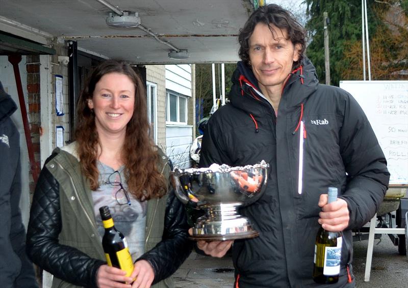 Mark Wolf and Charlotte Cotter win The Wembley Wassail Pursuit Race 2022 photo copyright Mark Heretier taken at Wembley Sailing Club and featuring the GP14 class