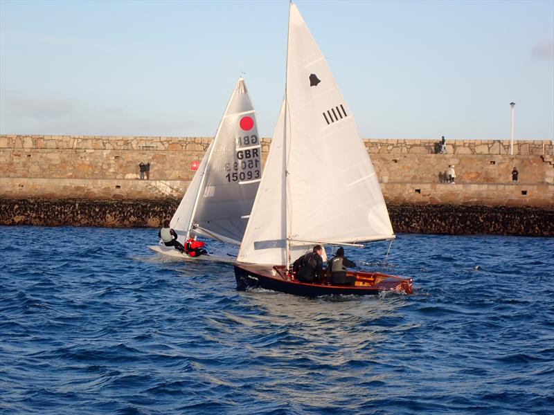 Barry McCartin & Conor Kinsella (FB 15093) to leeward of Ciara Mulvey & Peter Murphy (GP14 11111) as Dun Laoghaire Frostbite Series 2 gets underway photo copyright Cormac Bradley taken at Dun Laoghaire Motor Yacht Club and featuring the GP14 class