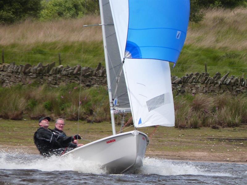 Gary and Dale flying the kite during the Bolton GP14 Open photo copyright John Moulton taken at Bolton Sailing Club and featuring the GP14 class