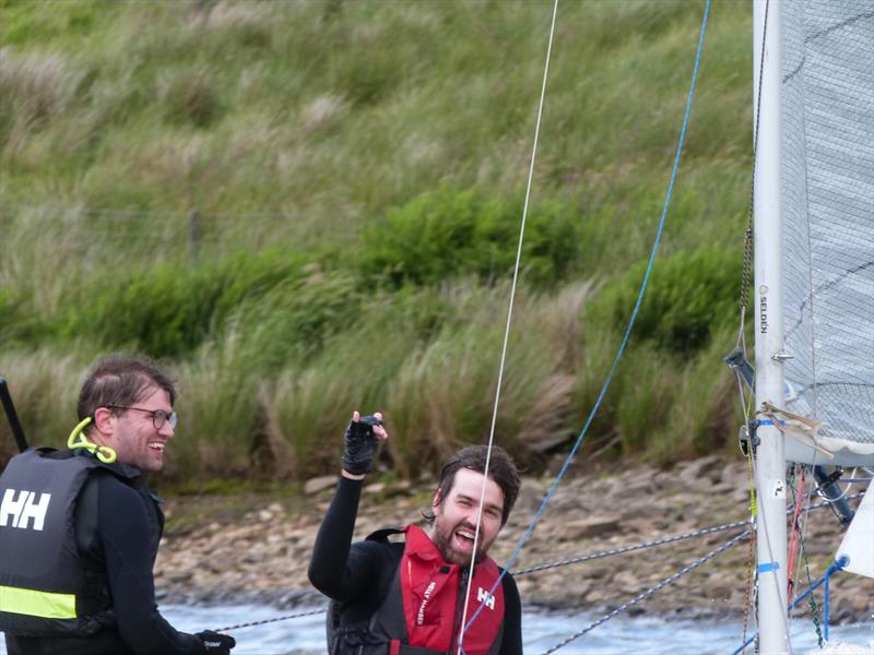 Paddy and Liam still smiling after 8 capsizes during the Bolton GP14 Open photo copyright John Moulton taken at Bolton Sailing Club and featuring the GP14 class