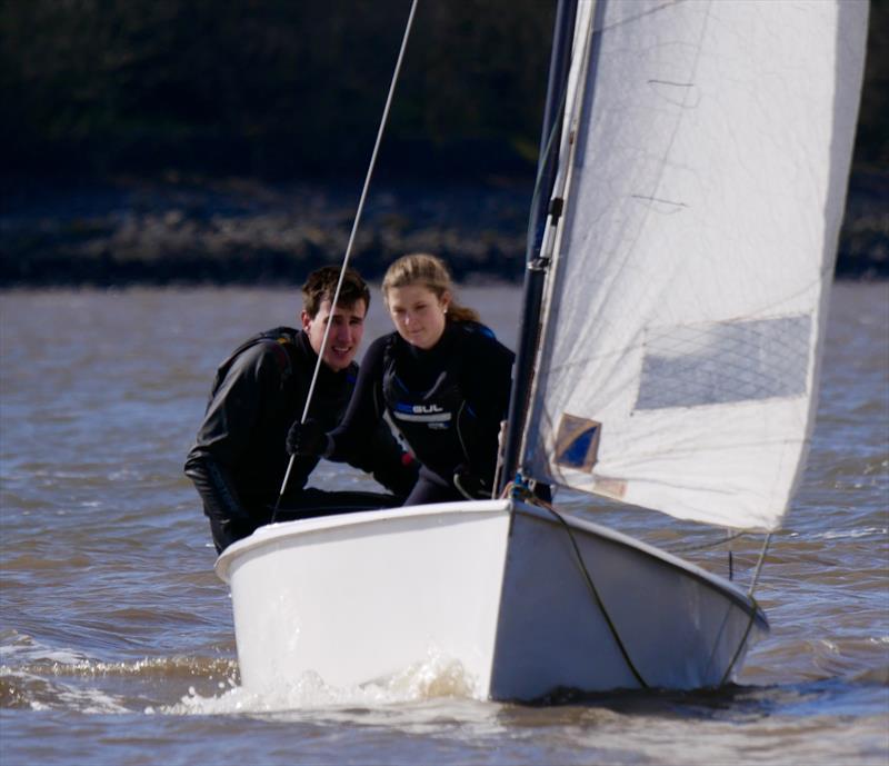 Easter Eggstravaganza in Kippford: James Bishop and Noa Crowley concentrating hard in their GP14 photo copyright Margaret Purkis taken at Solway Yacht Club and featuring the GP14 class
