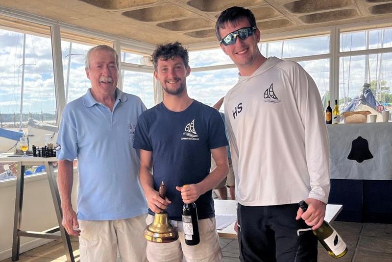 James Stafford presents the trophy to Oli Hale and Harry Shaw - GP14 Bell Trophy Weekend at Poole - photo © Liz Guest