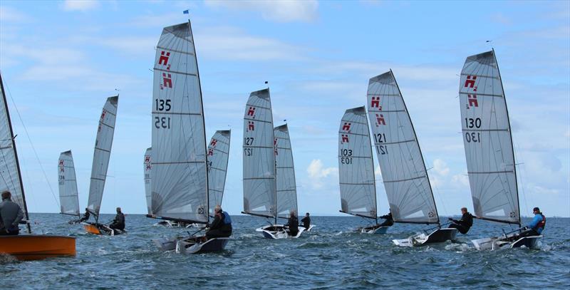 The H2s reach to the wing mark in race 3 on day 2 of the Hadron H2 National Championship at Arun photo copyright Keith Callaghan taken at Arun Yacht Club and featuring the Hadron H2 class