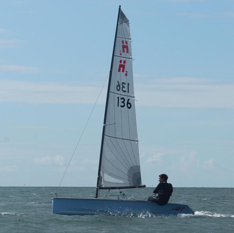 Simon Hipkin takes the lead in race 3 on day 2 of the Hadron H2 National Championship at Arun photo copyright Keith Callaghan taken at Arun Yacht Club and featuring the Hadron H2 class