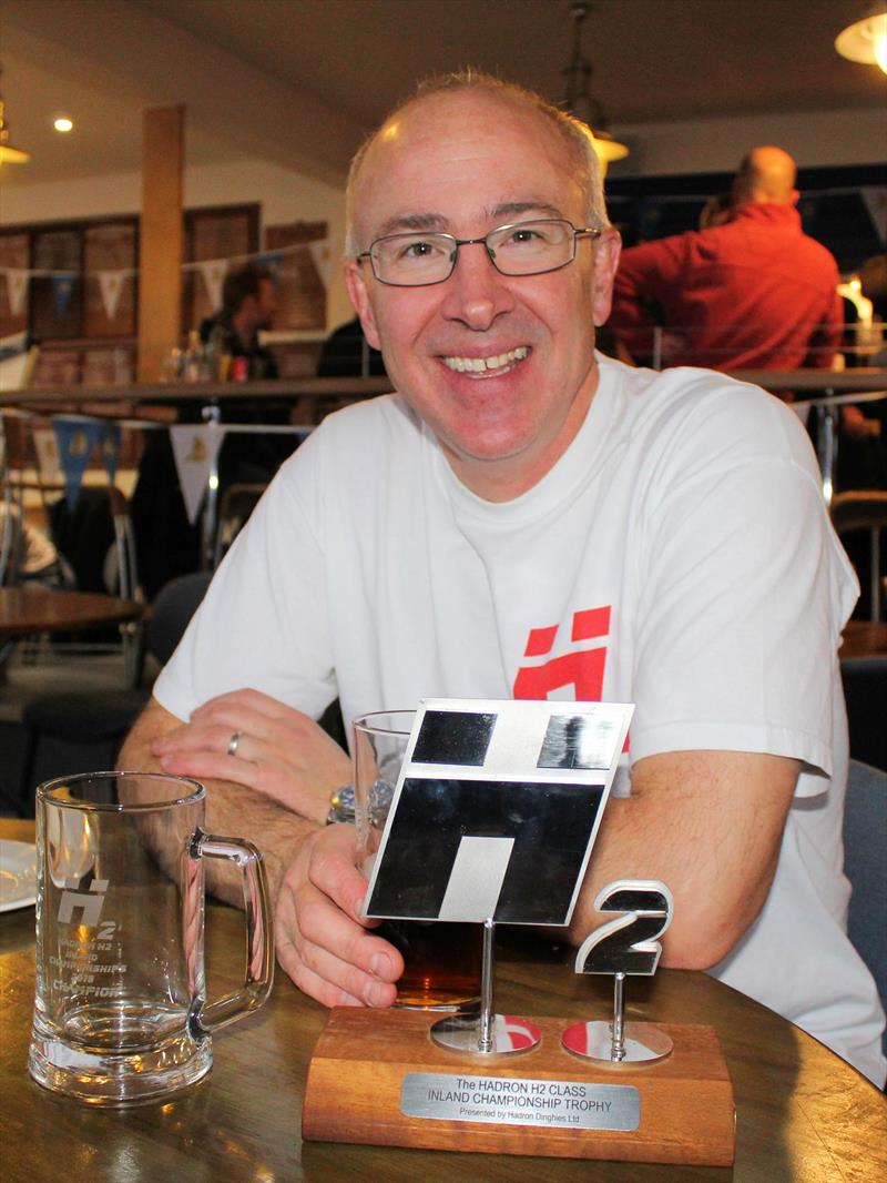 A happy Richard Leftley with the H2 Inland Championship Trophy photo copyright Keith Callaghan taken at Draycote Water Sailing Club and featuring the Hadron H2 class