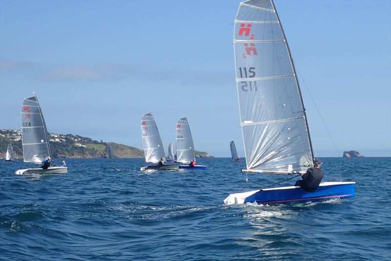 Richard Leftley leads up the first beat of Race 8 on day 3 of the Hadron H2 Nationals in Torbay photo copyright Keith Callaghan taken at Royal Torbay Yacht Club and featuring the Hadron H2 class