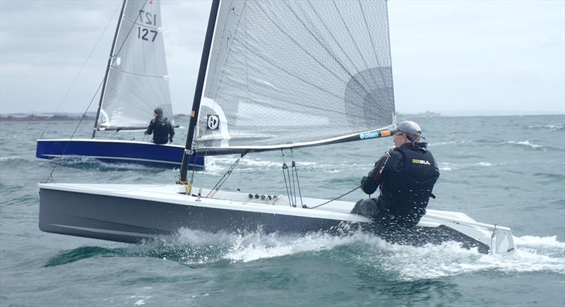 Andrew McGaw and Chris Brown hammer down the first reach on day 1 of the Hadron H2 National Championship at Arun photo copyright Keith Callaghan taken at Arun Yacht Club and featuring the Hadron H2 class
