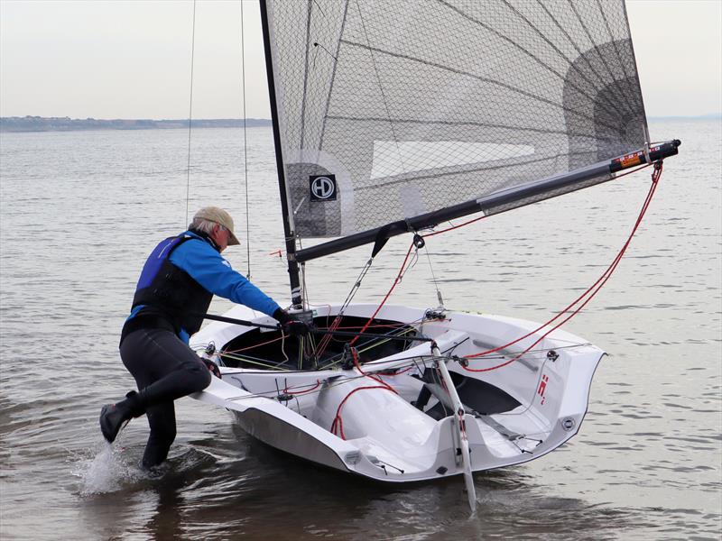 Ian Dawson sets off to dominate the first day of the Hadron H2 Nationals photo copyright Keith Callaghan taken at Highcliffe Sailing Club and featuring the Hadron H2 class