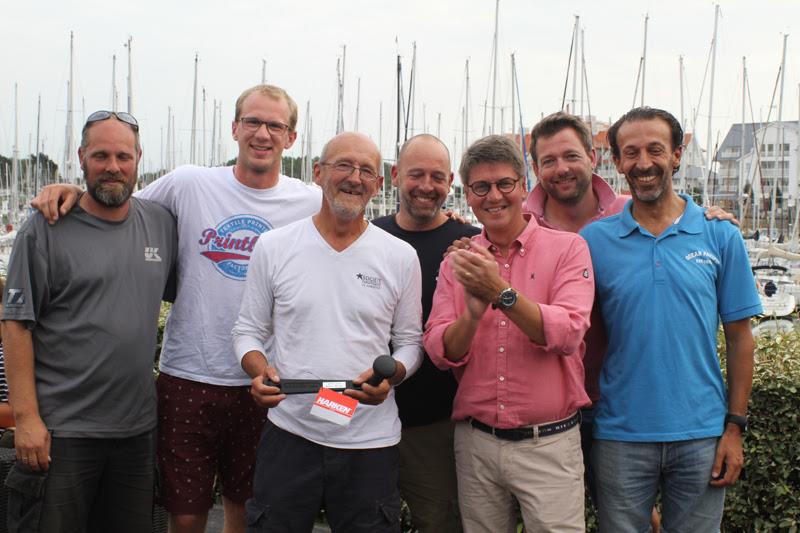 The Waverider crew claim their Harken winch handle - 2018 Half Ton Classics Cup - Day 1 photo copyright Fiona Brown taken at Koninklijke Yachtclub Nieuwpoort and featuring the Half Tonner class