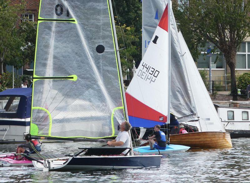 Minima YC Regatta 2020 - The Toppers of Matty Key (blue deck) and Henry Medcalf are sandwiched between Andy Greenwood's Blaze/Halo and Handicap class winner Paul Seamen's Merlin photo copyright Rob Mayley taken at Minima Yacht Club and featuring the Halo class
