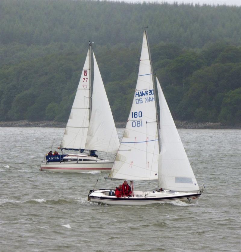 David Henderson (Hawk 20) leads John Searle on Kintra during Solway YC Kippford Week photo copyright Becky Davison taken at Solway Yacht Club and featuring the Hawk 20 class