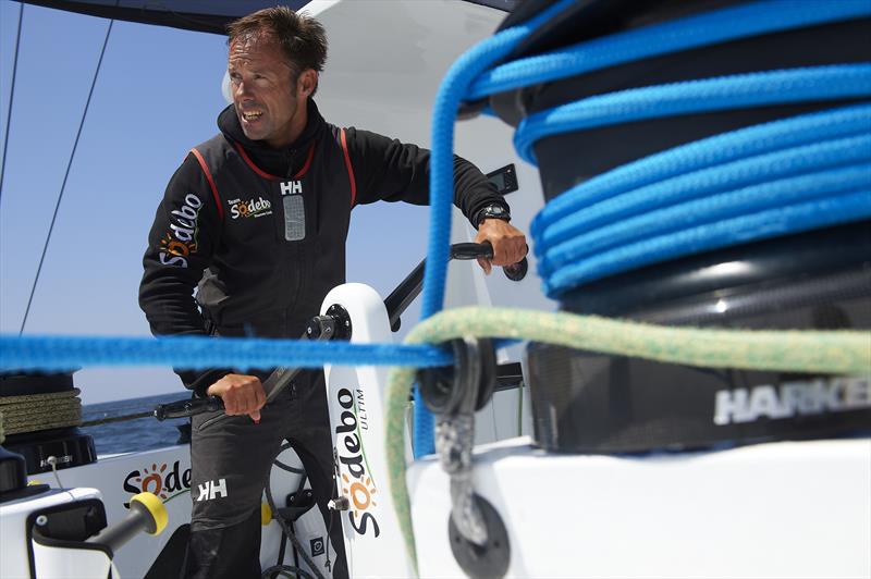 Thomas Coville on the Maxi Trimaran Sodebo - photo © Yvan Zedda