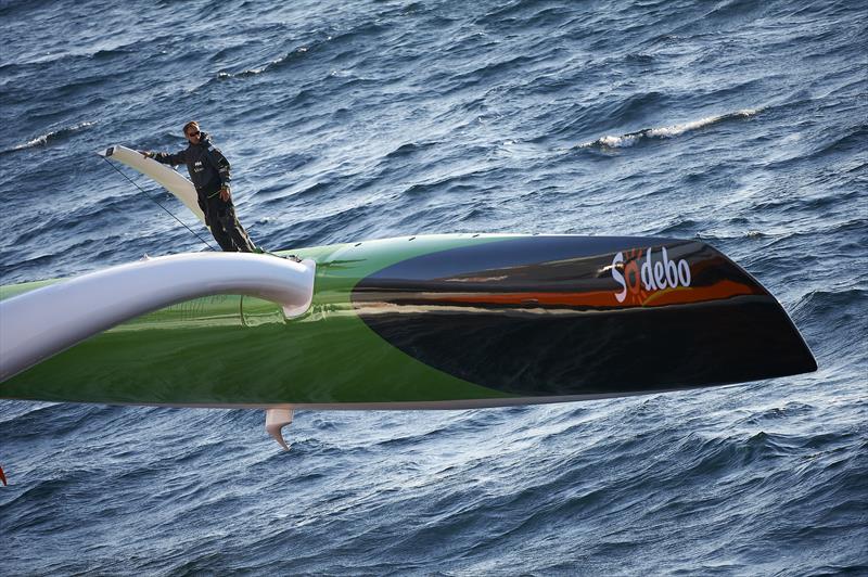 Thomas Coville on the Maxi Trimaran Sodebo - photo © Yvan Zedda